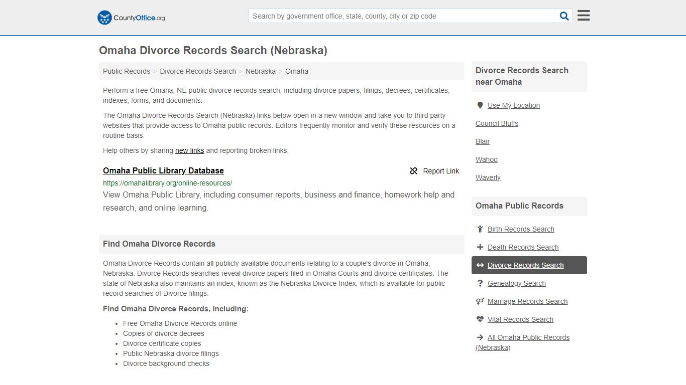 Omaha Divorce Records Search (Nebraska) - County Office